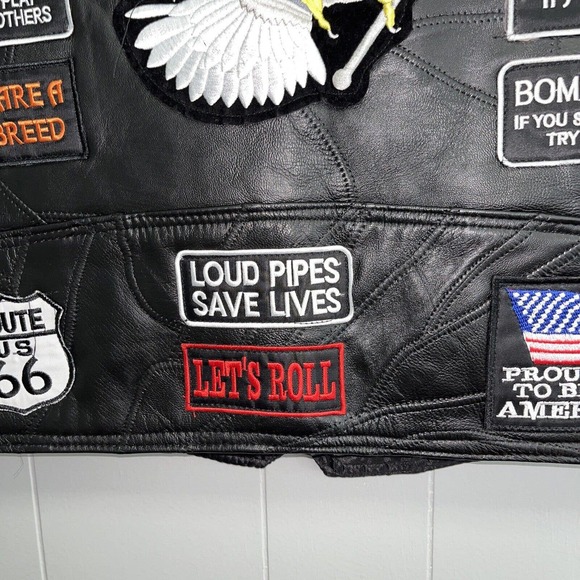 Diamond Plate Buffalo Leather Retro Black Biker Patch Motorcycle Vest Mens Sz L - Picture 14 of 16